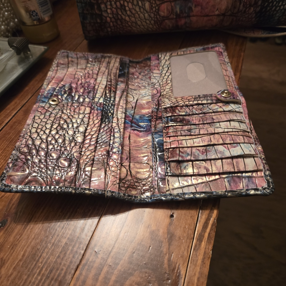 Brahmin Pink and Blue Crocodile Embossed Satchel - Picture 2 of 8